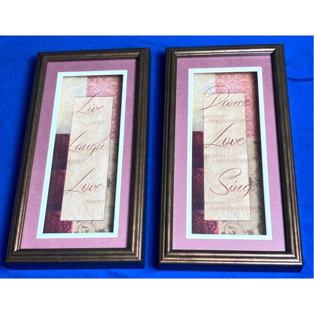 Wall Art Framed Live Laugh Love Dance Sing 3D Shadow Box Affect (2) 11" Tall